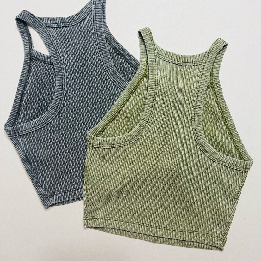 American Eagle Ribbed Cropped Tank Tops - Olive Green & Slate Blue - Picture 2 of 2